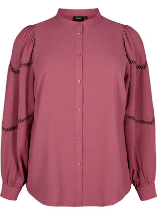 Shirt blouse with crochet details, Dry Rose, Packshot image number 0