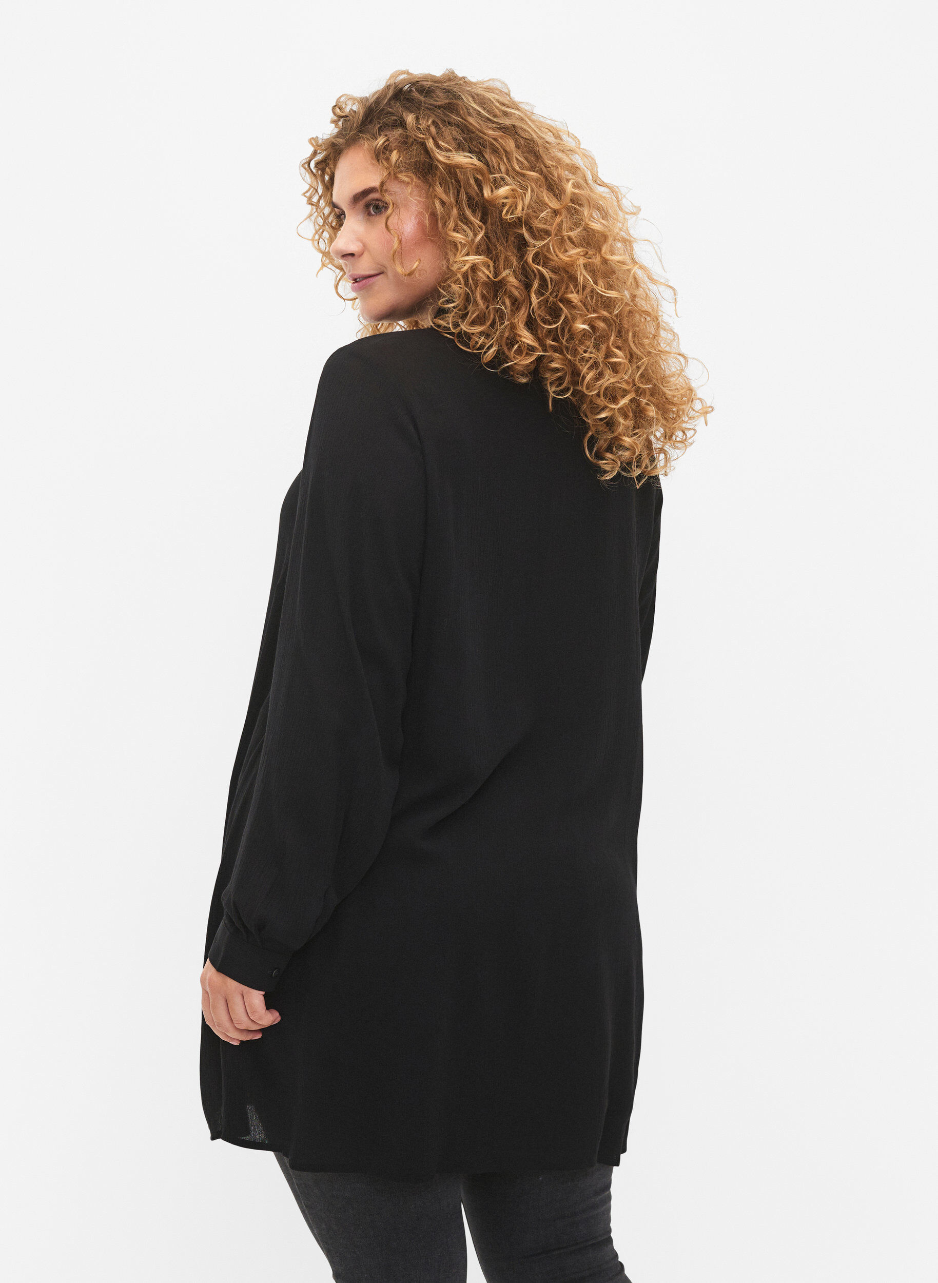 Zizzifashion Long viscose shirt with long sleeves, Black, Model image number 2