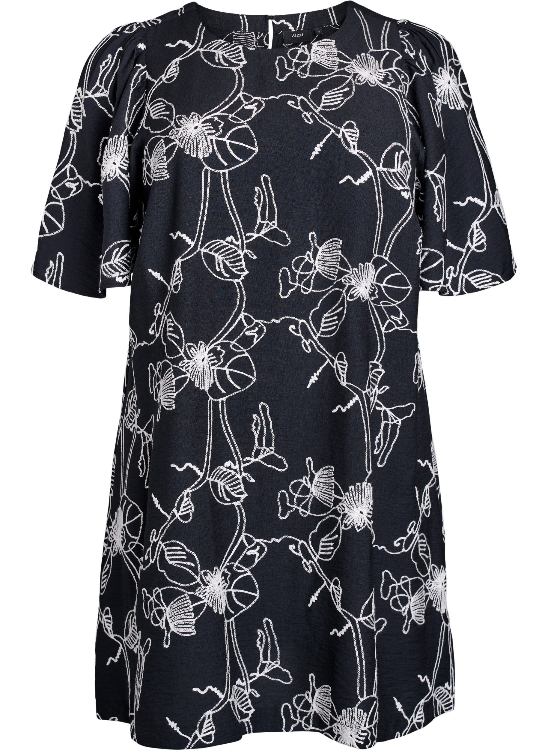 Short A-line dress with embroidered pattern