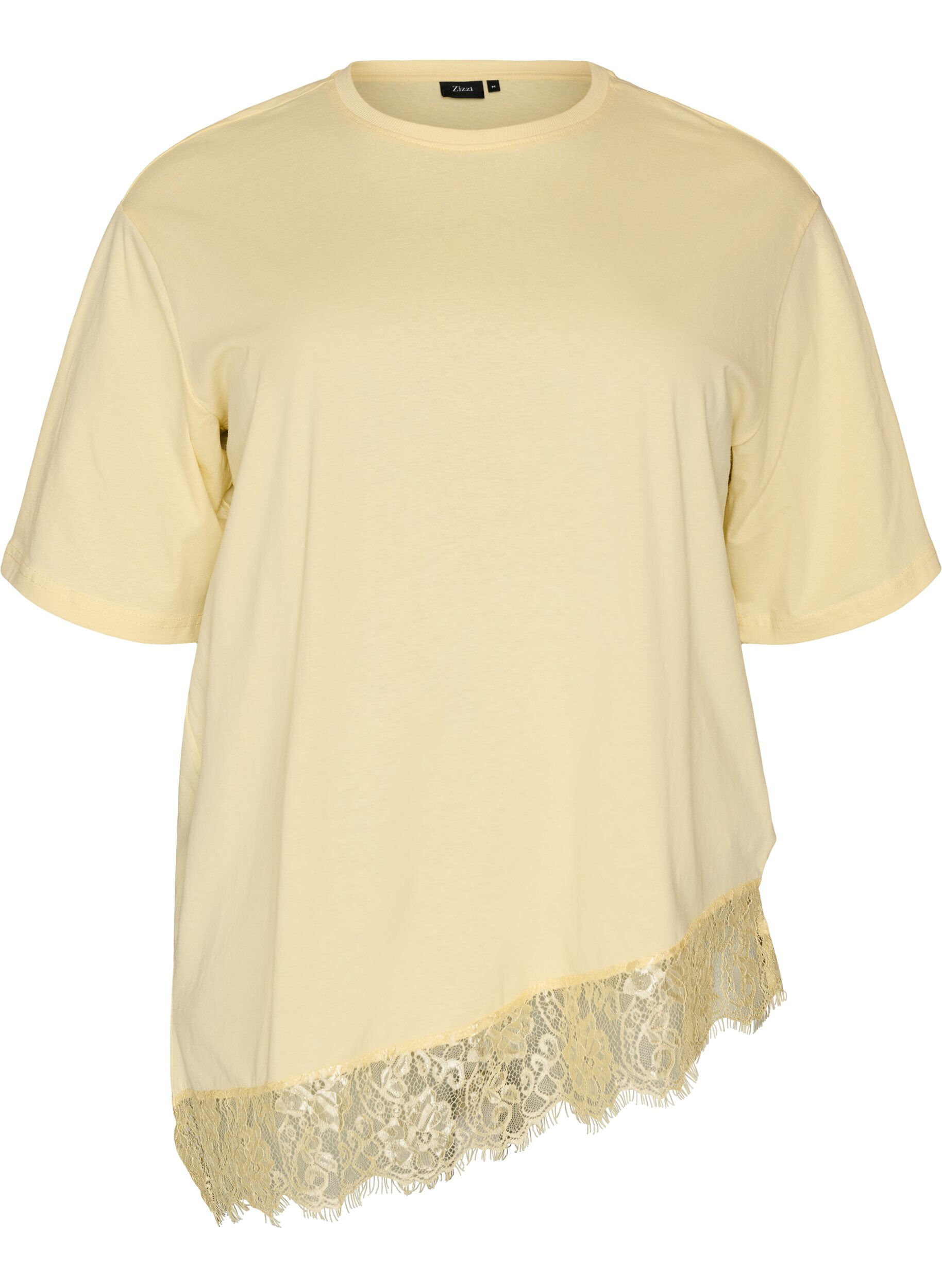 T-shirt with asymmetric lace hem