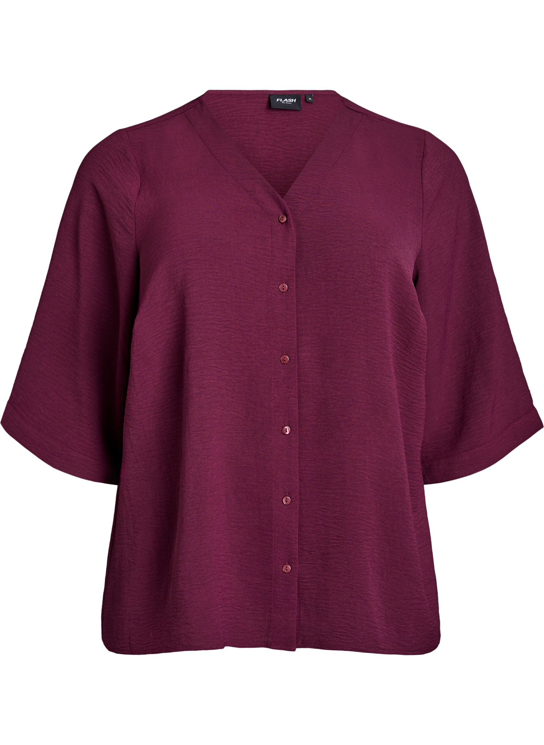 ZizzifashionShirt Blouse with V-Neck and 3/4 Sleeves, Dark Bordeaux, Packshot image number 0