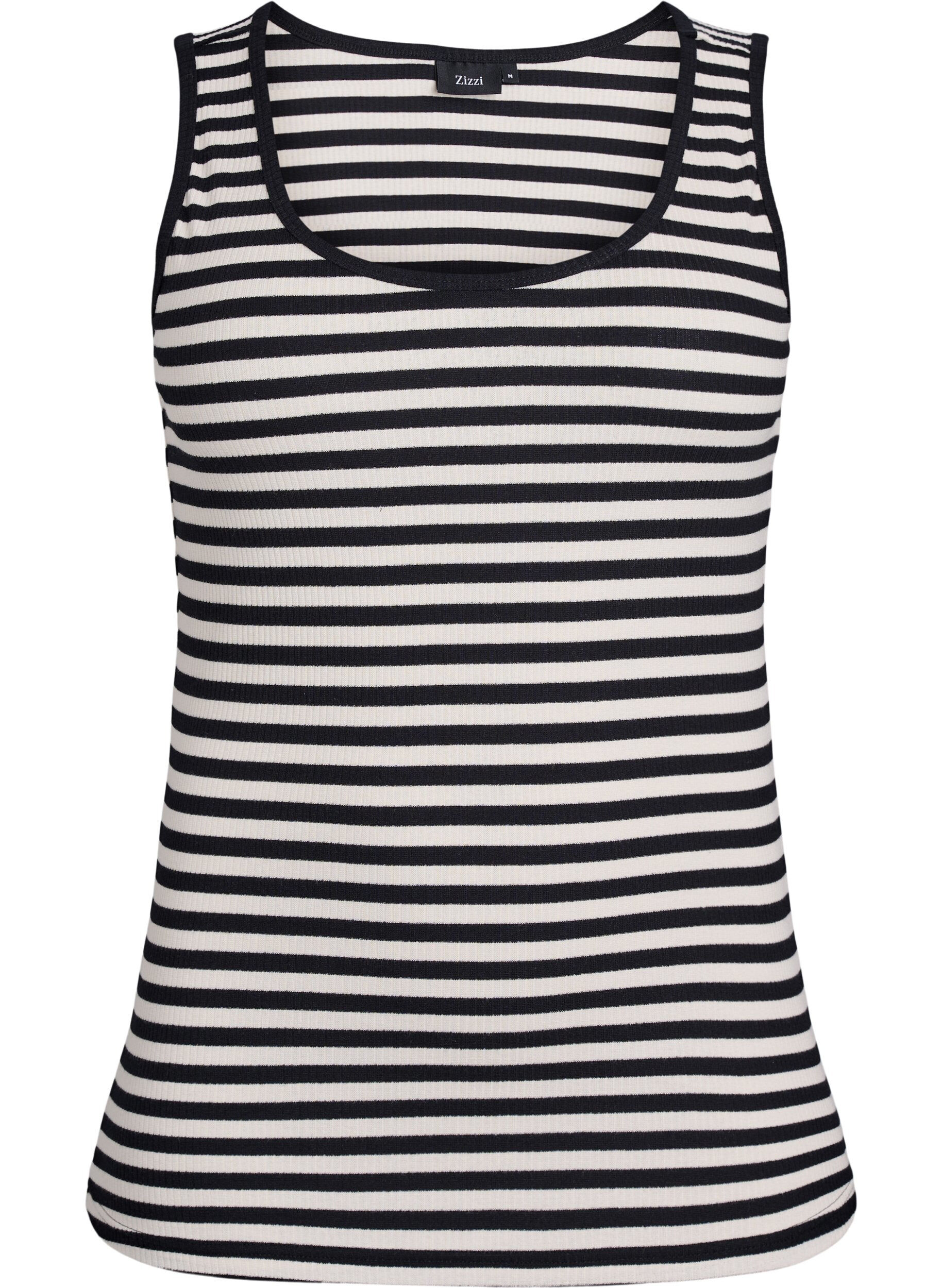 Striped tank top with a rib structure - Black - Sz. 40-64