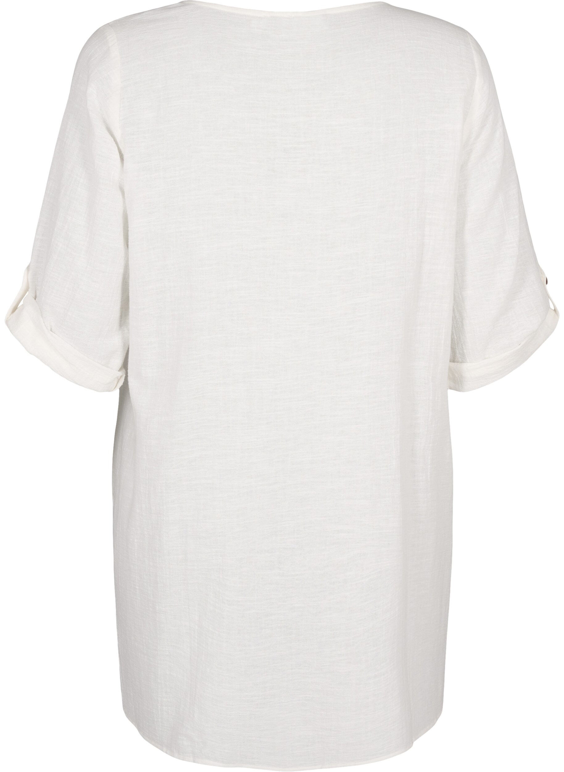 Zizzifashion 3/4 sleeve cotton blend tunic with linen, Off-White, Packshot image number 1