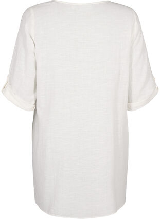 3/4 sleeve cotton blend tunic with linen, Off-White, Packshot image number 1