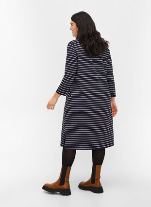 Striped cotton dress with slits, Blue Stripe, Model image number 1