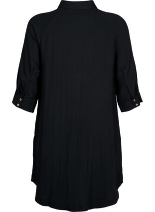 Long viscose shirt with pockets and 3/4 sleeves, Black, Packshot image number 1