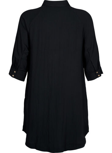 Long viscose shirt with pockets and 3/4 sleeves, Black, Packshot image number 1
