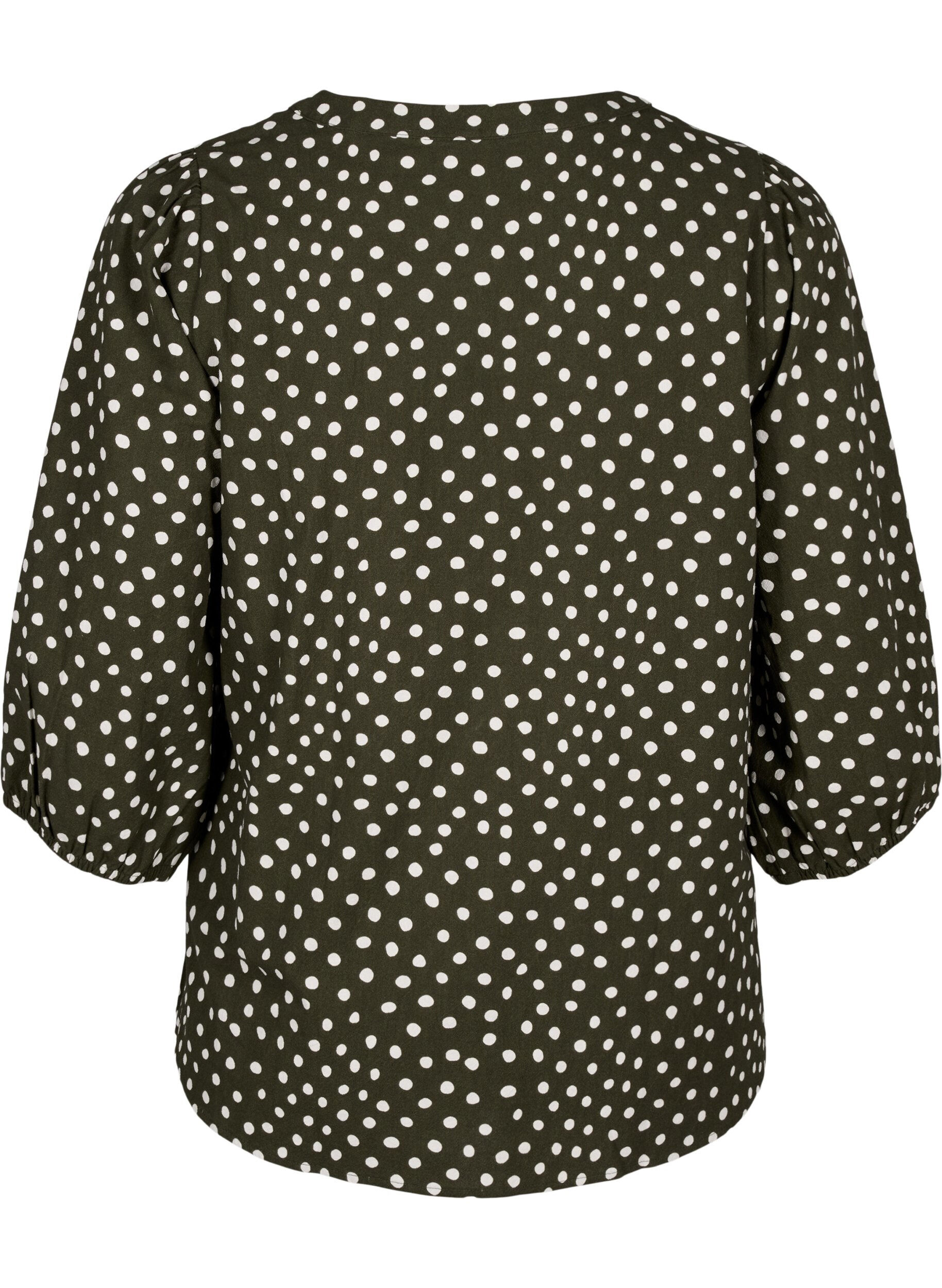 Zizzifashion 3/4 sleeve cotton Blouse with polka dots, Forest Night Dot, Packshot image number 1