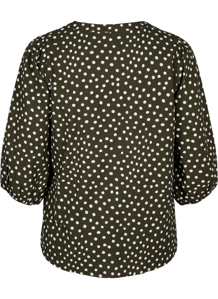 3/4 sleeve cotton Blouse with polka dots, Forest Night Dot, Packshot image number 1