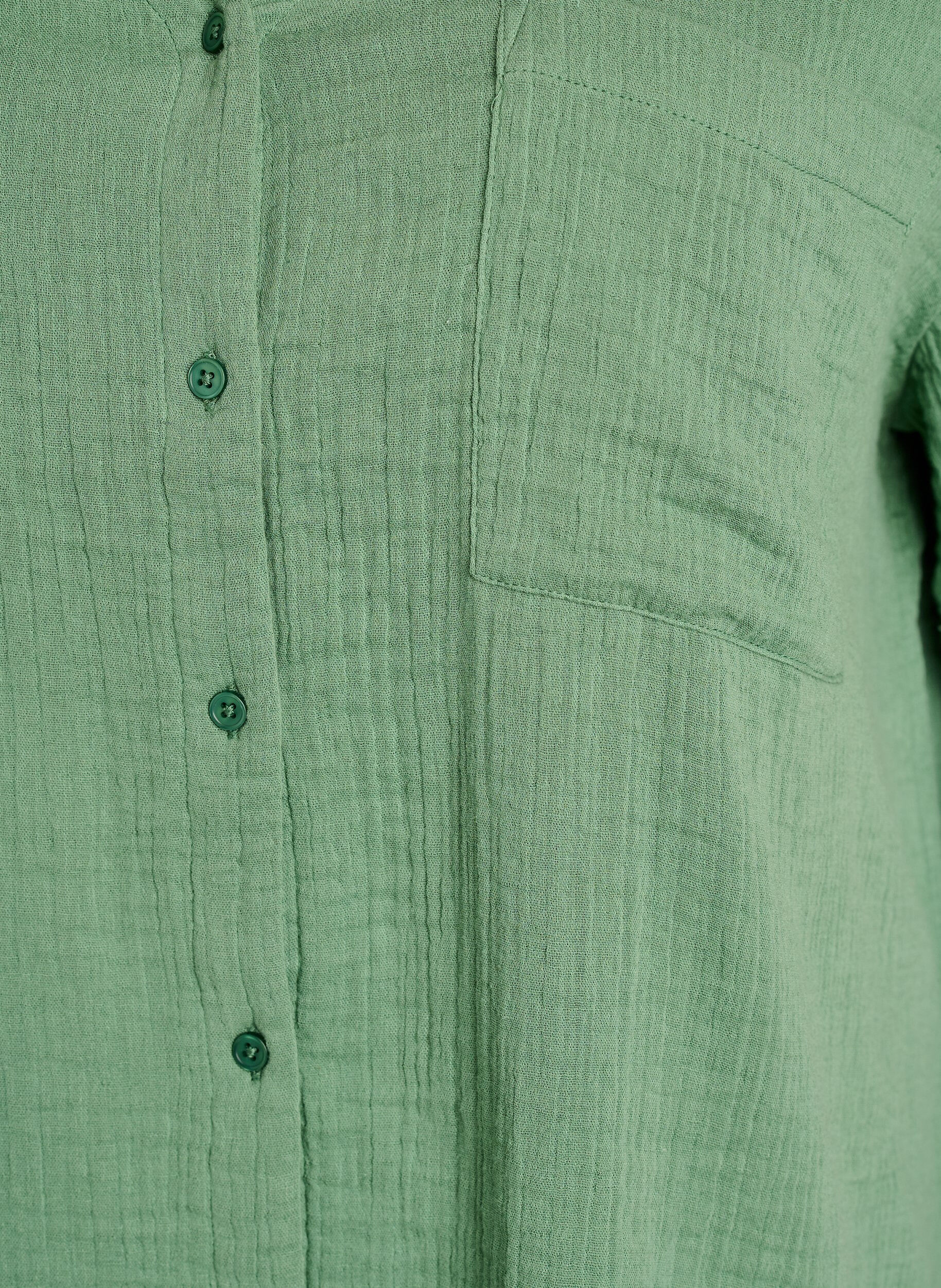 Zizzifashion Cotton muslin blouse with short sleeves, Green, Packshot image number 2