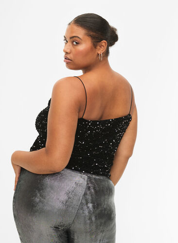 Top with sequin and narrow straps, Black Sequins, Model image number 1