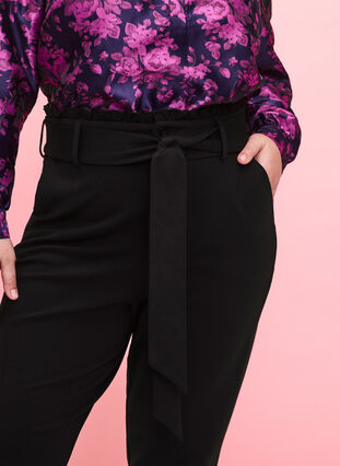 High-waisted trousers with ruffles and tie string, Black, Model image number 3