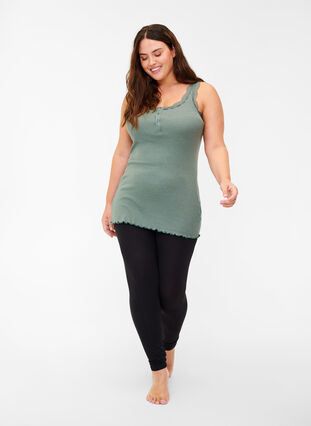 Ribbed tank top with lace and buttons, Balsam Green, Model image number 2