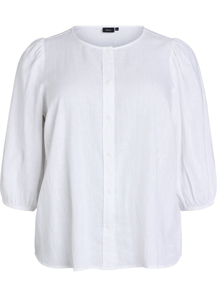 Shirt blouse in linen and viscose with 3/4-sleeves, White, Packshot image number 0