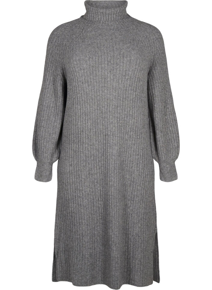 Long knit dress with turtleneck, Medium Grey Mel., Packshot image number 0
