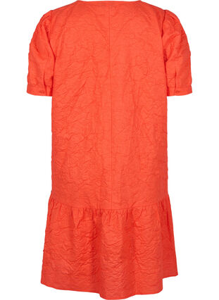 Textured dress with short puff sleeves, Mandarin Red, Packshot image number 1