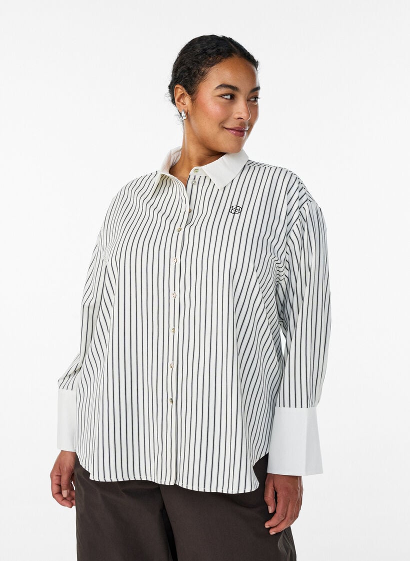 Loose striped shirt with wide cuffs, White, Model image number 0