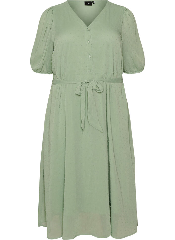 V-neck midi dress with tie fastening, Green, Packshot image number 0