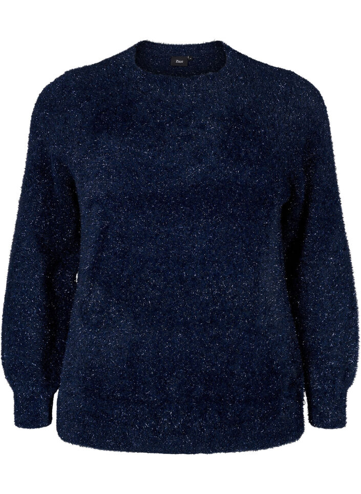 Knitted blouse with glitter thread, Blue, Packshot image number 0