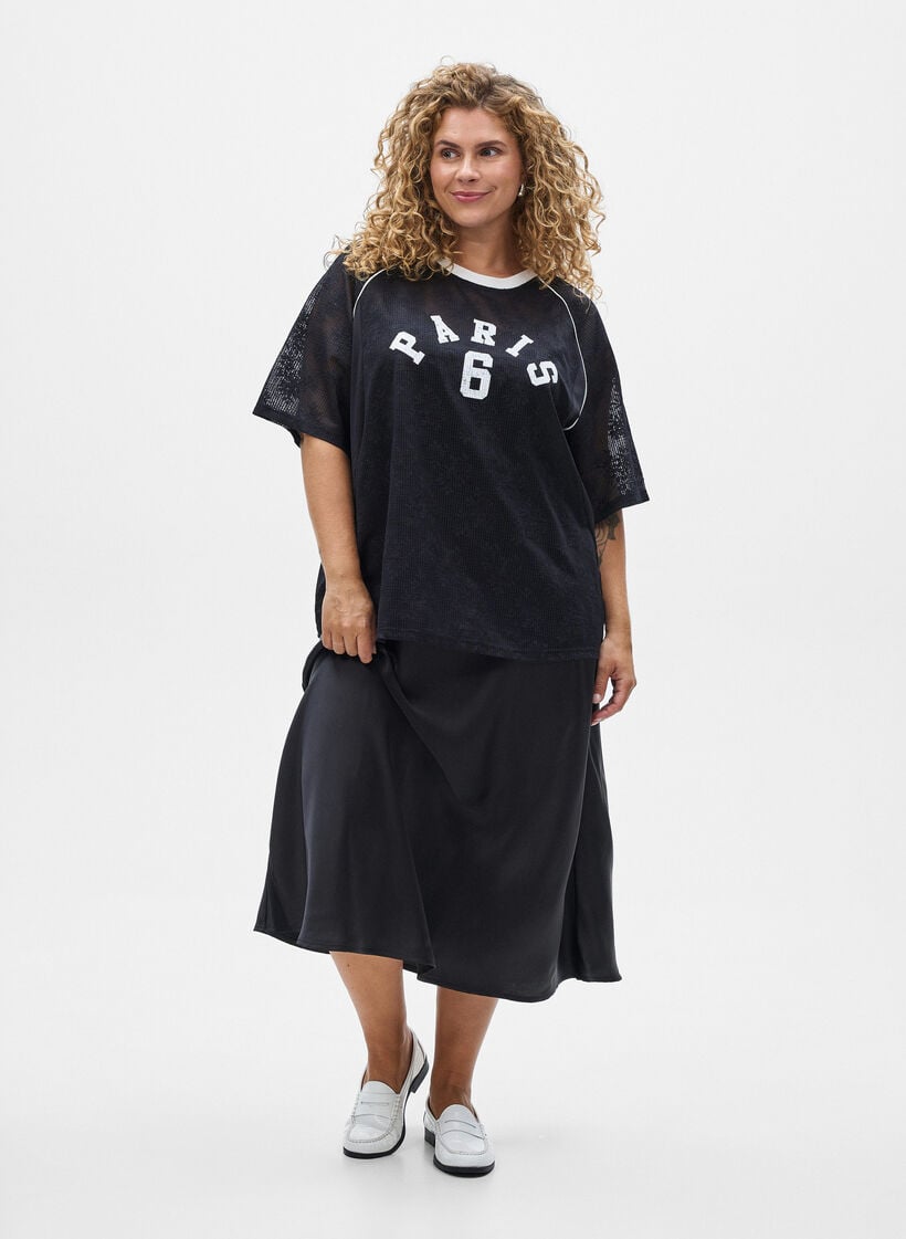 Satin midi skirt, Black, Model image number 0
