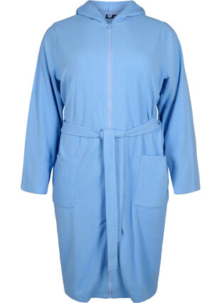 Morning robe with zipper and hood - Light Blue - Sz. 40-64 - Zizzifashion Morning robe with zipper and hood - Light Blue - Sz. 40-64 - Zizzifashion