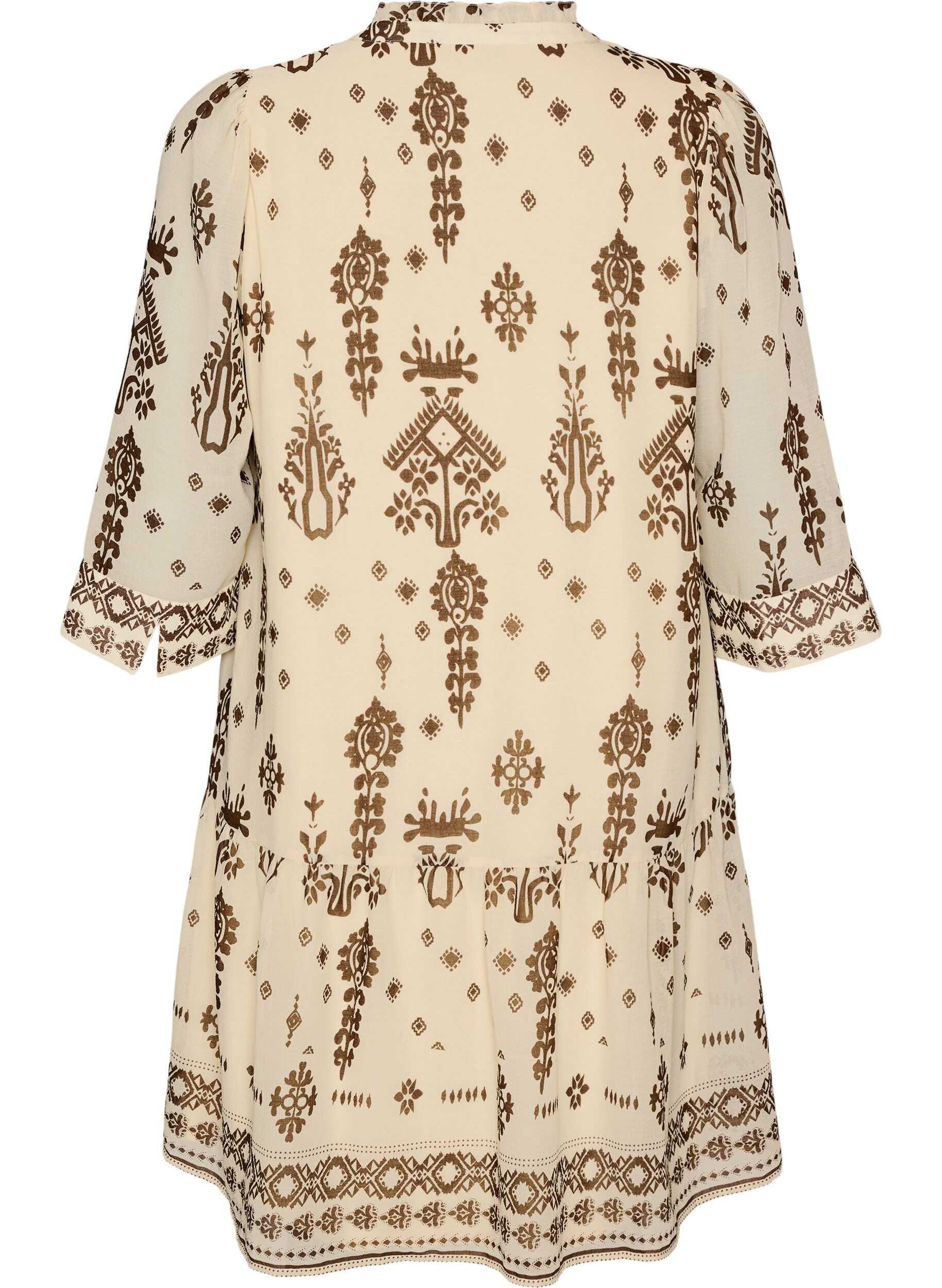 ZizzifashionDress with ornament print and ruffle collar, Beige, Packshot image number 1