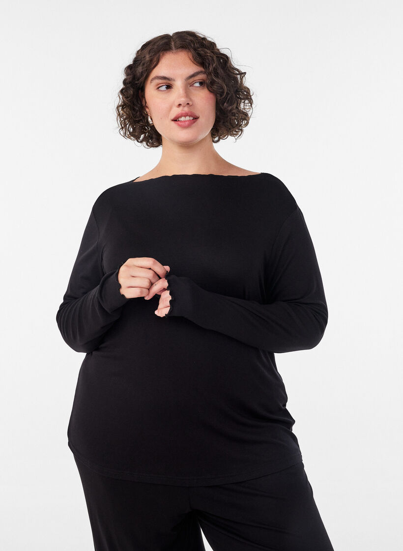 Viscose night top with long sleeves, Black, Model image number 0