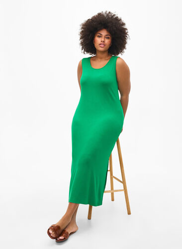 Sleeveless ribbed dress in viscose, Jolly Green, Image image number 0