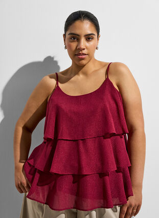 Layered top with ruffles and spaghetti straps - Red - Sz. 40-64 - Zizzifashion Layered top with ruffles and spaghetti straps - Red - Sz. 40-64 - Zizzifashion