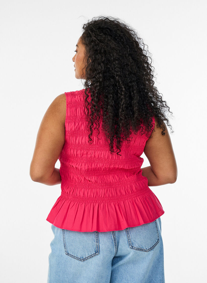 Smock top with boat neck and peplum hem, Rose, Model image number 2