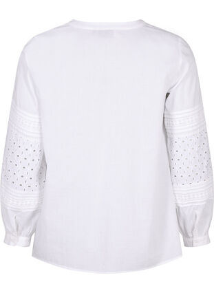 Long sleeve blouse with decorative details, Bright White, Packshot image number 1