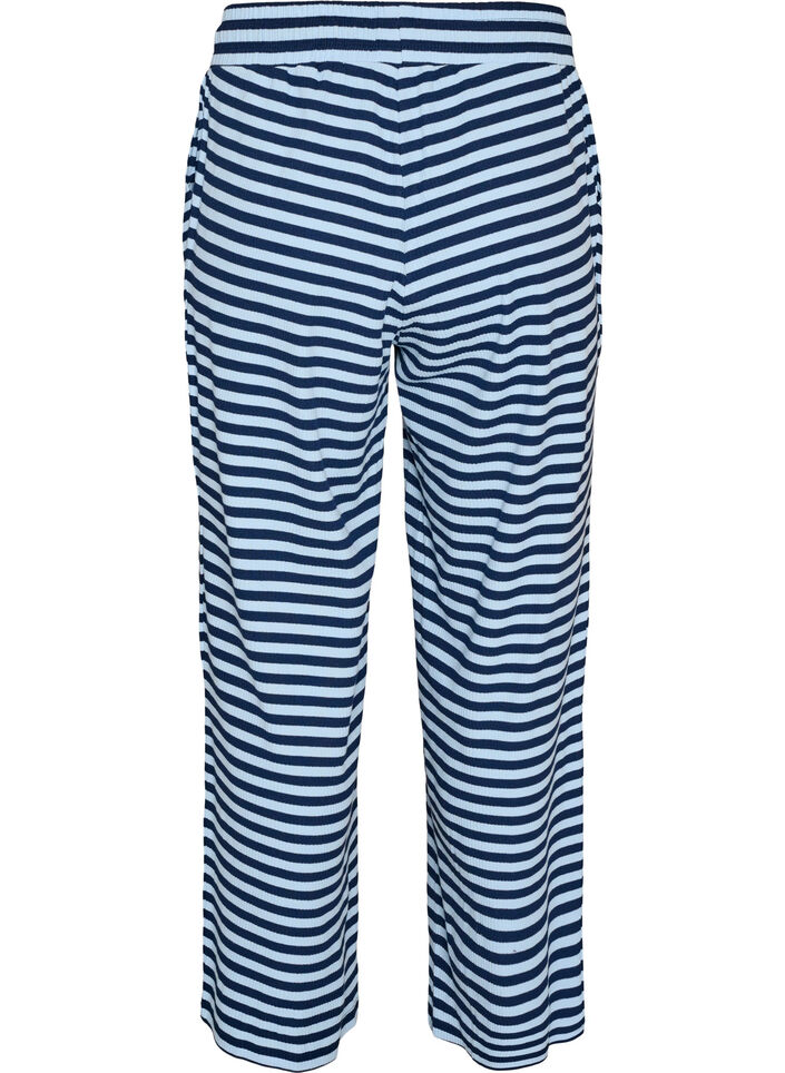 Striped pyjama bottoms with a high waist and wide legs, Blue, Packshot image number 1