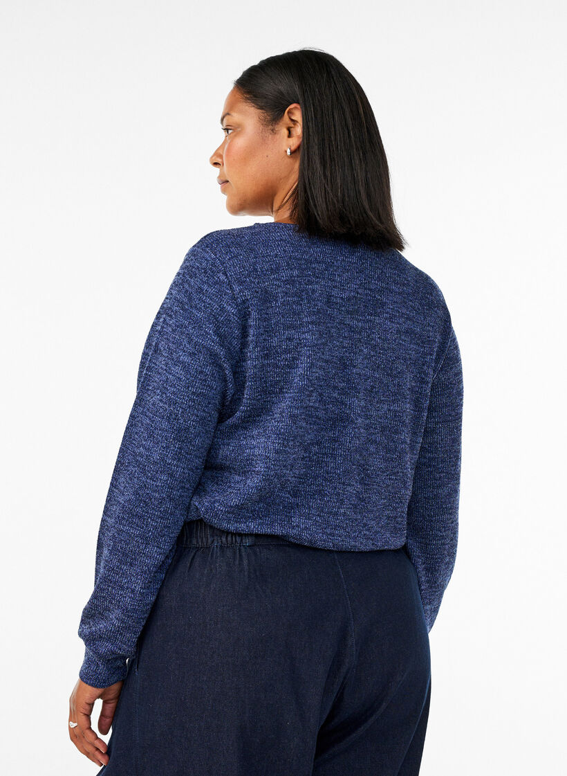 Jersey blouse with a V-neck and long sleeves, Blue, Model image number 2