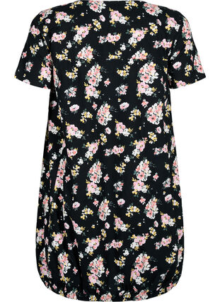 Short-sleeved cotton dress with floral print, Black W. Rose F. , Packshot image number 1