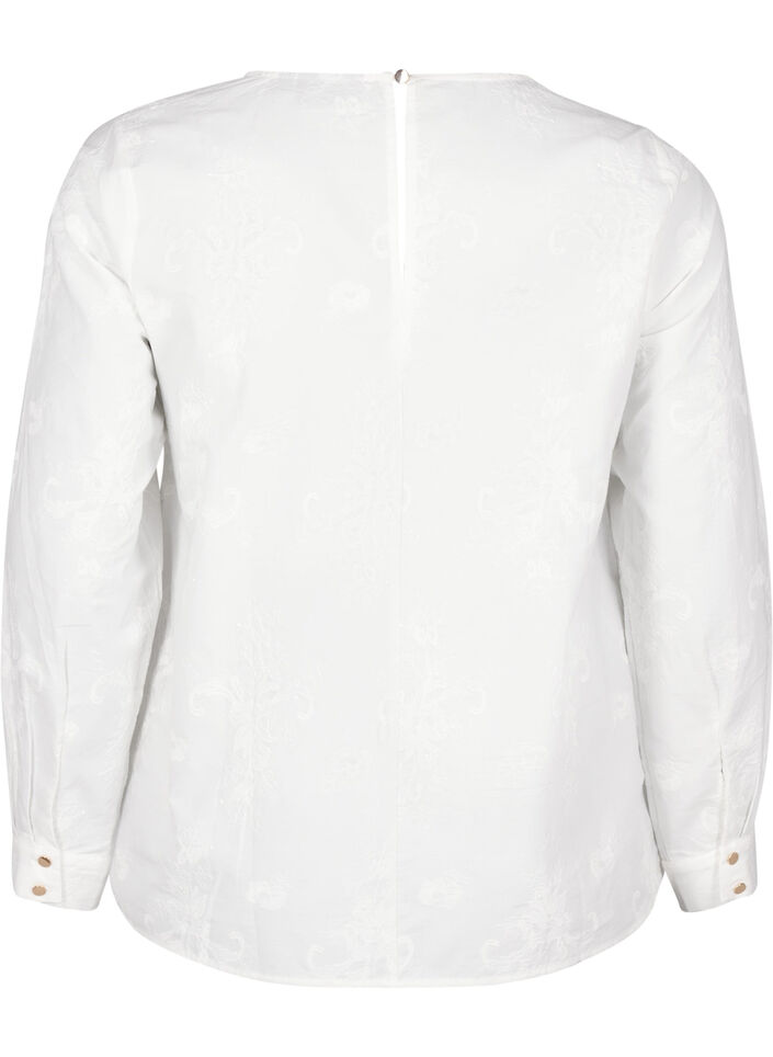 Long-sleeved blouse with embroidery, White, Packshot image number 1