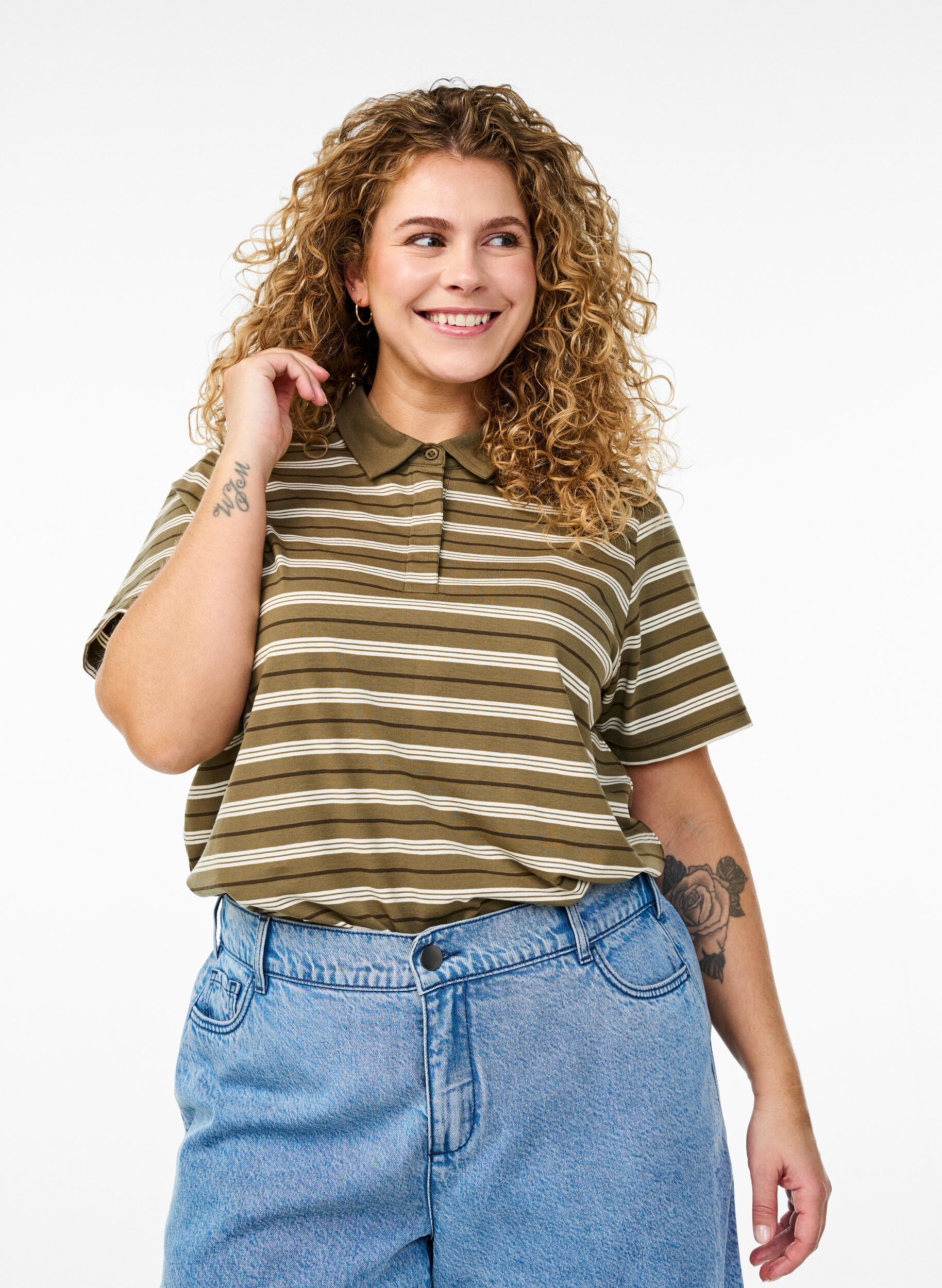 Striped polo shirt with short sleeves, Green, Model