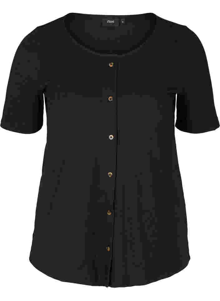 Short-sleeved T-shirt with buttons, Black, Packshot image number 0