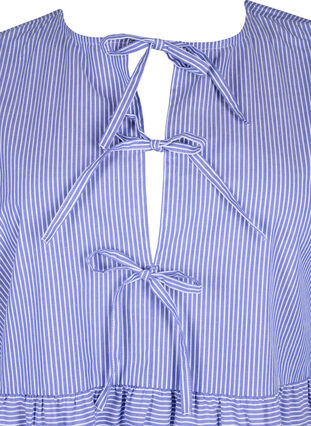 Striped cotton blouse with tie detail, Baja Blue Stripe, Packshot image number 2