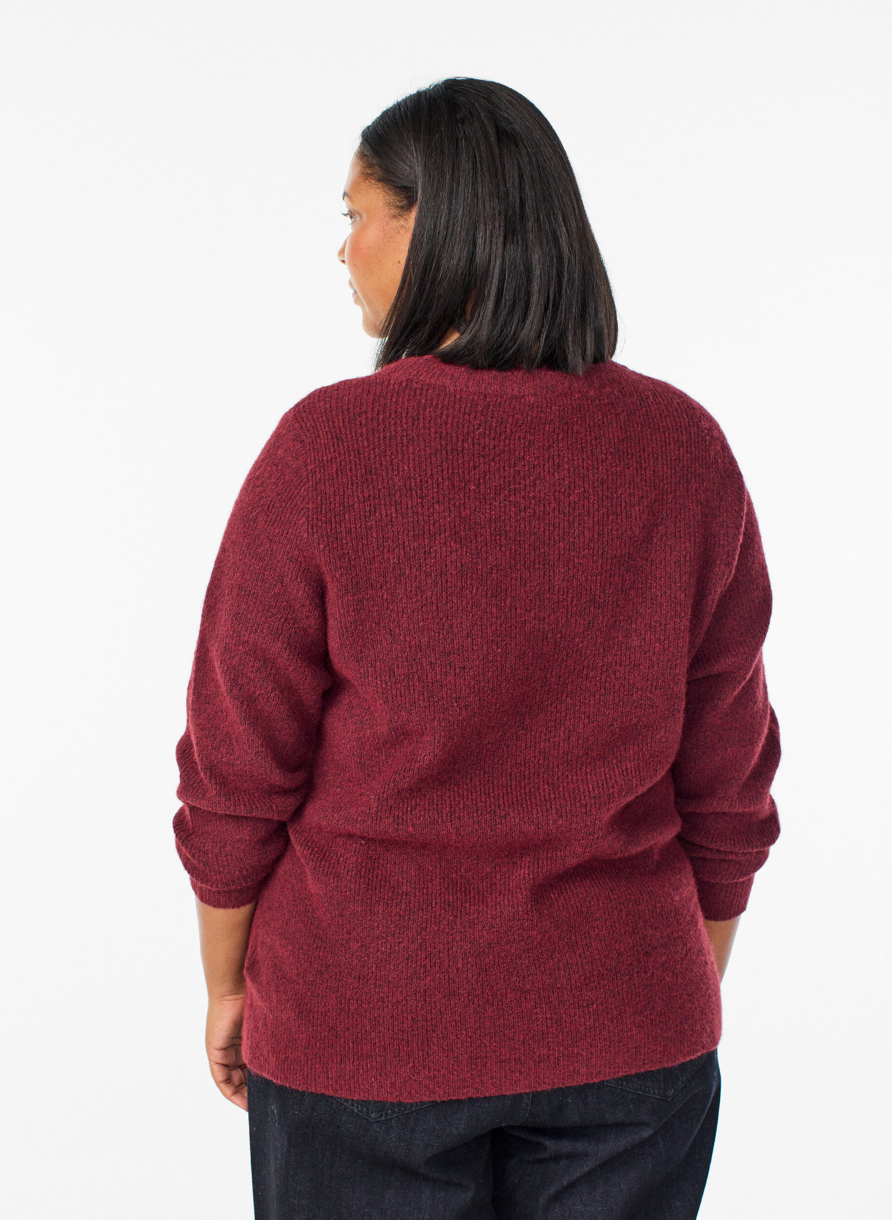 ZizzifashionMelange knit blouse with round neck, Red, Model image number 2