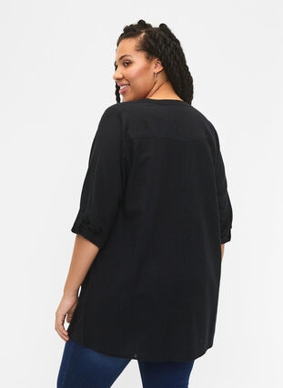 Cotton tunic with 3/4 sleeves, Black, Model image number 1