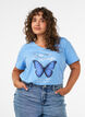 Cotton T-shirt with front print and V-neck, Light Blue, Model image number 0