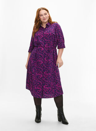 FLASH - Shirt dress with print, Pink Blue AOP, Model image number 2
