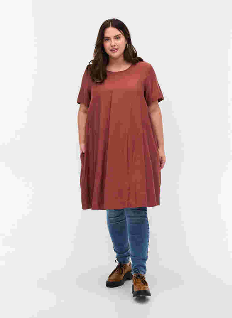 Short-sleeved A-line tunic, Mahogany, Model image number 2