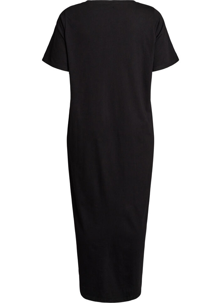 Midi nightgown in organic cotton, Black, Packshot image number 1