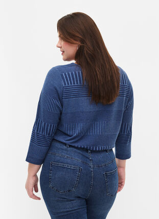 Blouse with 3/4 sleeves and striped pattern, Estate Blue Melange, Model image number 1