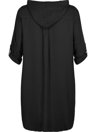 Shirt dress in viscose with hood and 3/4 sleeves, Black, Packshot image number 1