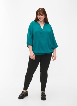 Blouse with smock and 3/4 sleeves, Deep Lake, Model image number 2