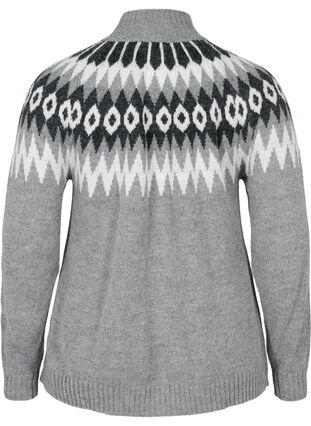 Jacquard patterned knitted jumper with high neck and zipper, Dark Grey Mel. Comb, Packshot image number 1