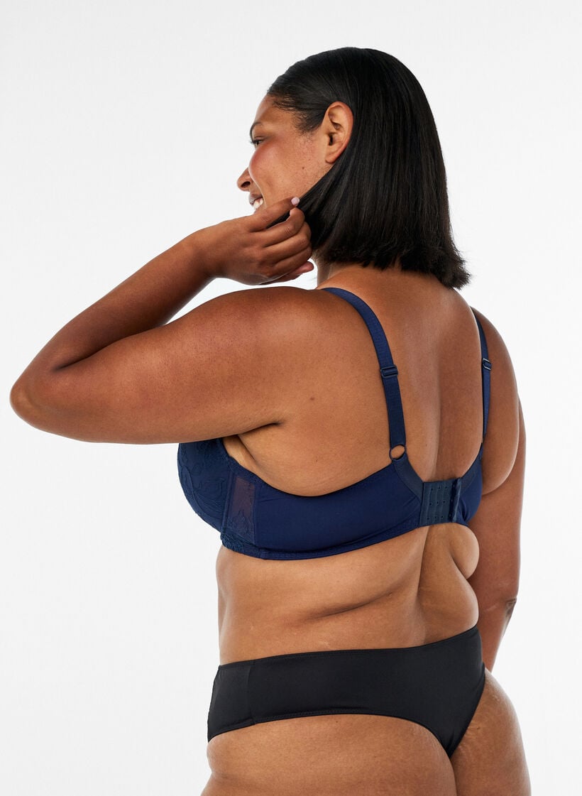 Padded lace bra with underwire, Blue, Model image number 2
