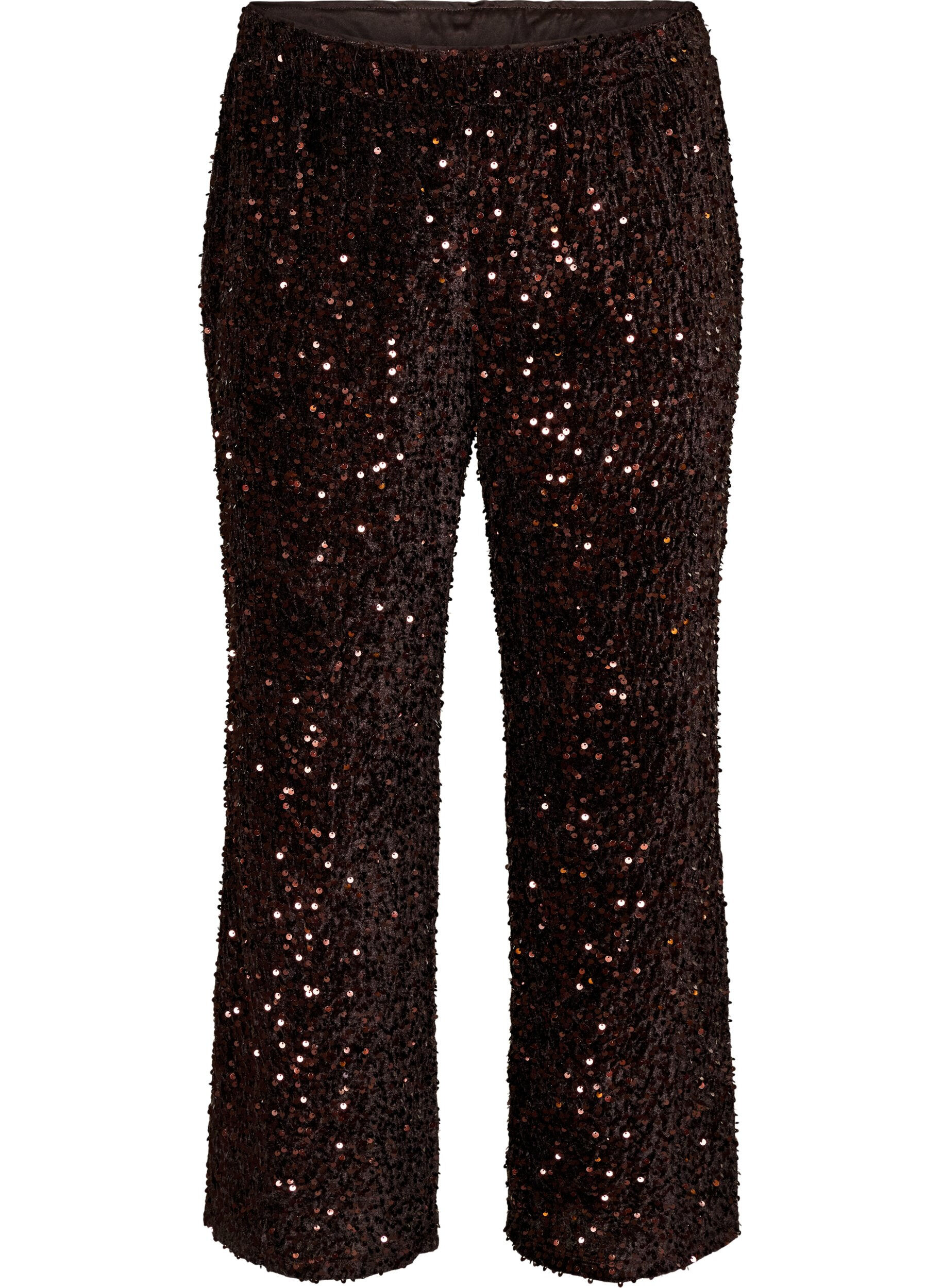 ZizzifashionWide-leg trousers with sequins, Brown, Packshot image number 0